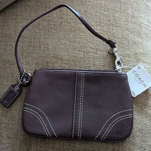 Coach Leather Brown Zipper Wristlet NWT